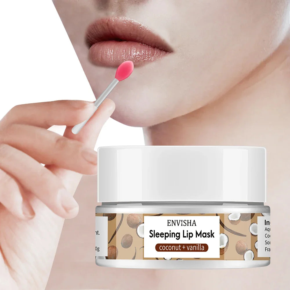 Coconut lip sleep mask in small jar with applicator brush for overnight moisturizing treatment — view 5