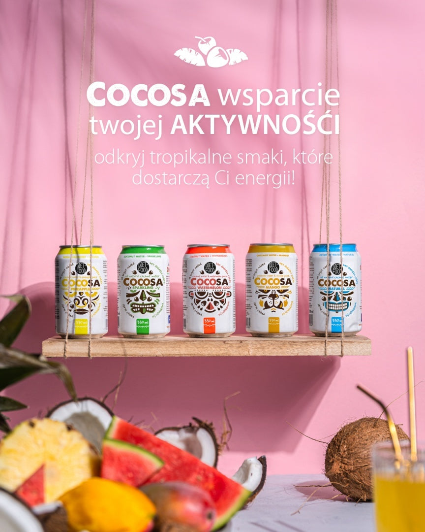 330ml can of Cocosa sparkling coconut water, a refreshing natural isotonic drink with tropical flavor — view 3