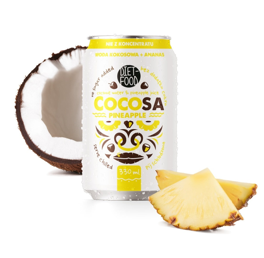 Cocosa coconut water with pineapple juice in a 330ml carton, tropical natural isotonic hydration beverage — view 2