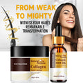 Collagen keratin hair mask and hair oil set in sleek cosmetic packaging for deep repair.