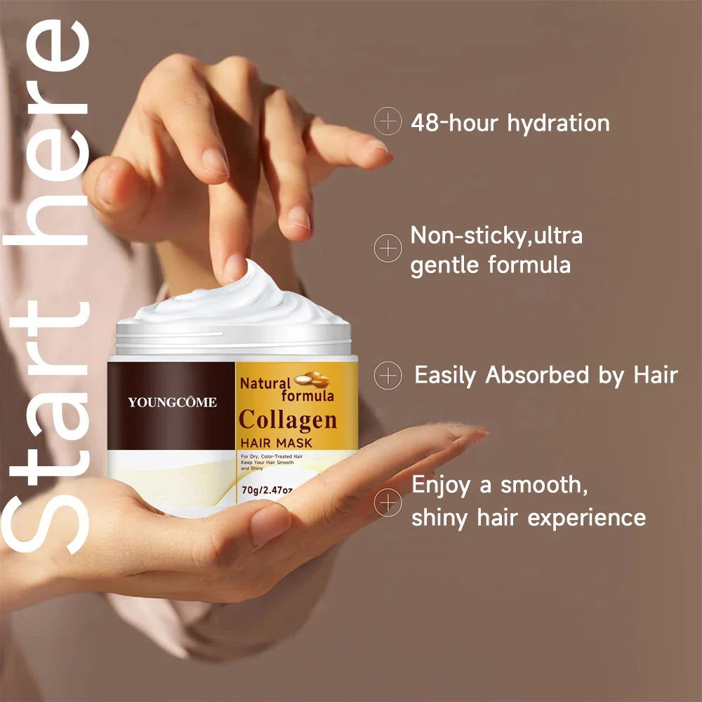 Collagen keratin hair mask and hair oil set in sleek cosmetic packaging for deep repair. — view 4