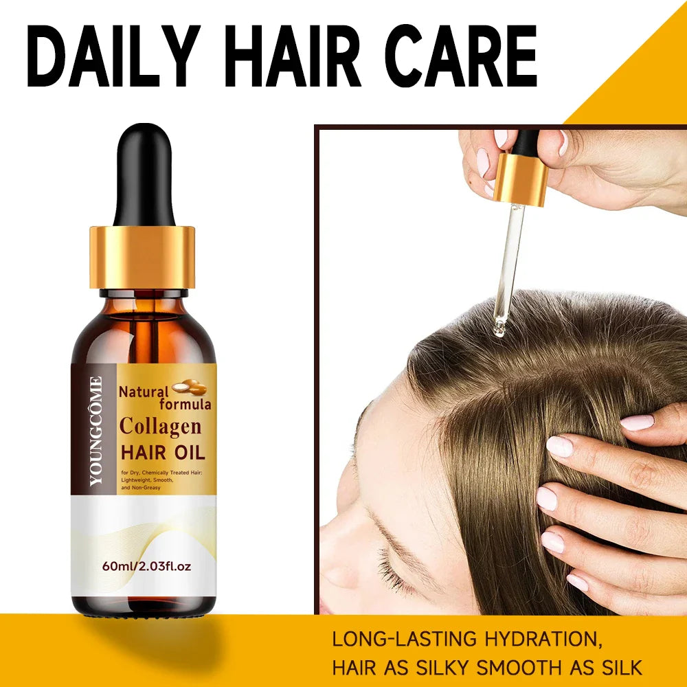 Collagen keratin hair mask and hair oil set in sleek cosmetic packaging for deep repair. — view 5