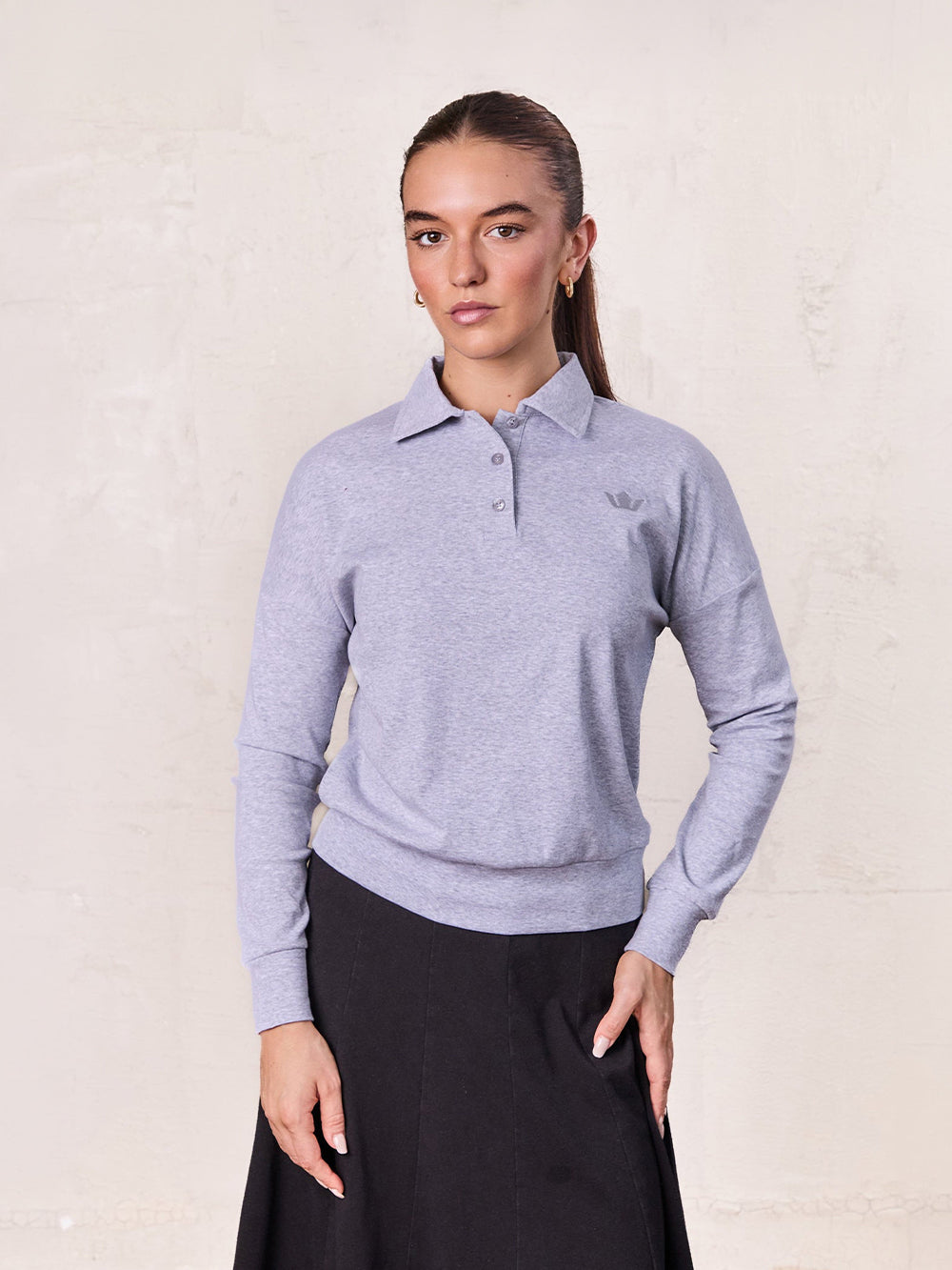 Collared Bomber Tee-Heathered Grey-0