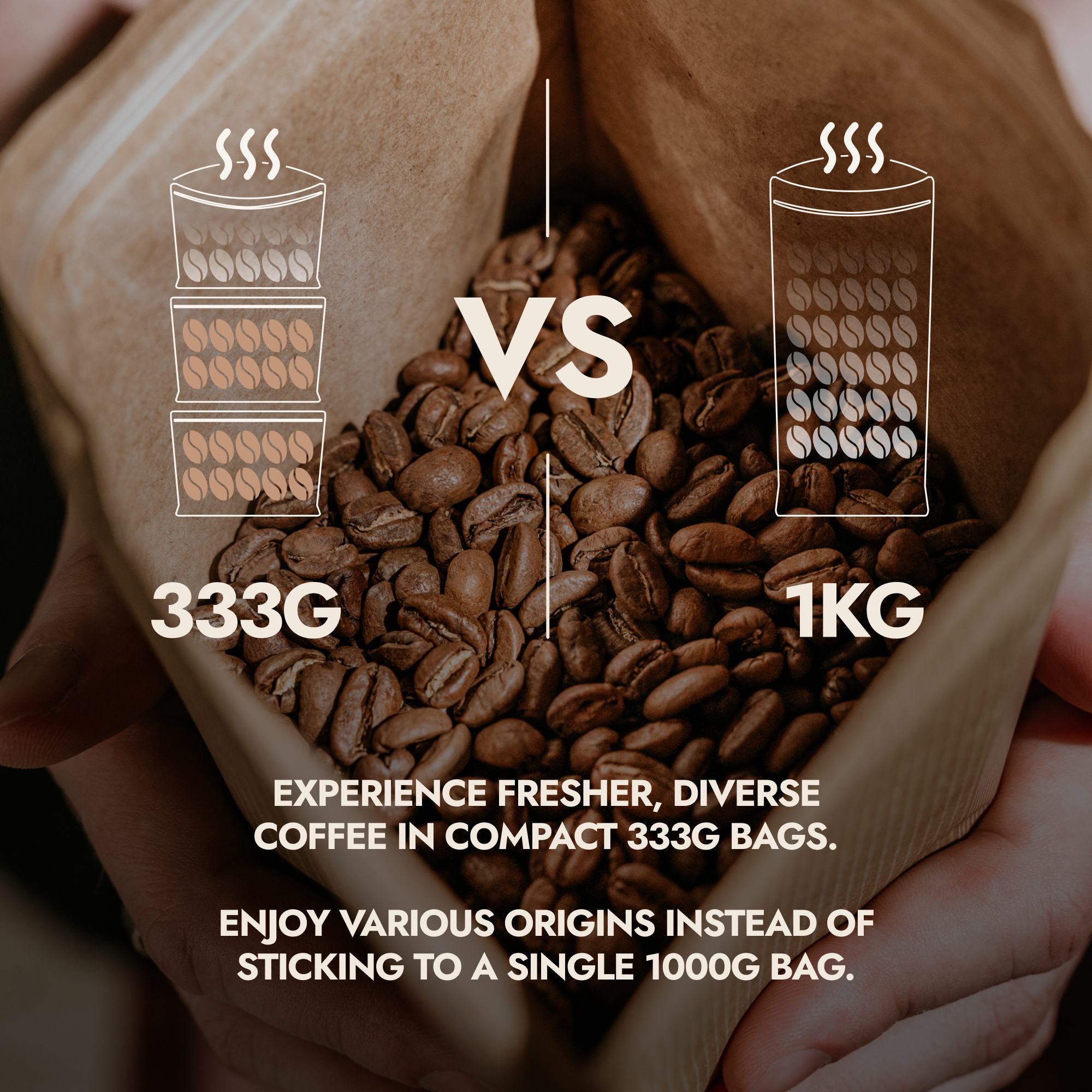 333g Brazil specialty coffee beans in premium packaging surrounded by freshly roasted whole beans — view 2