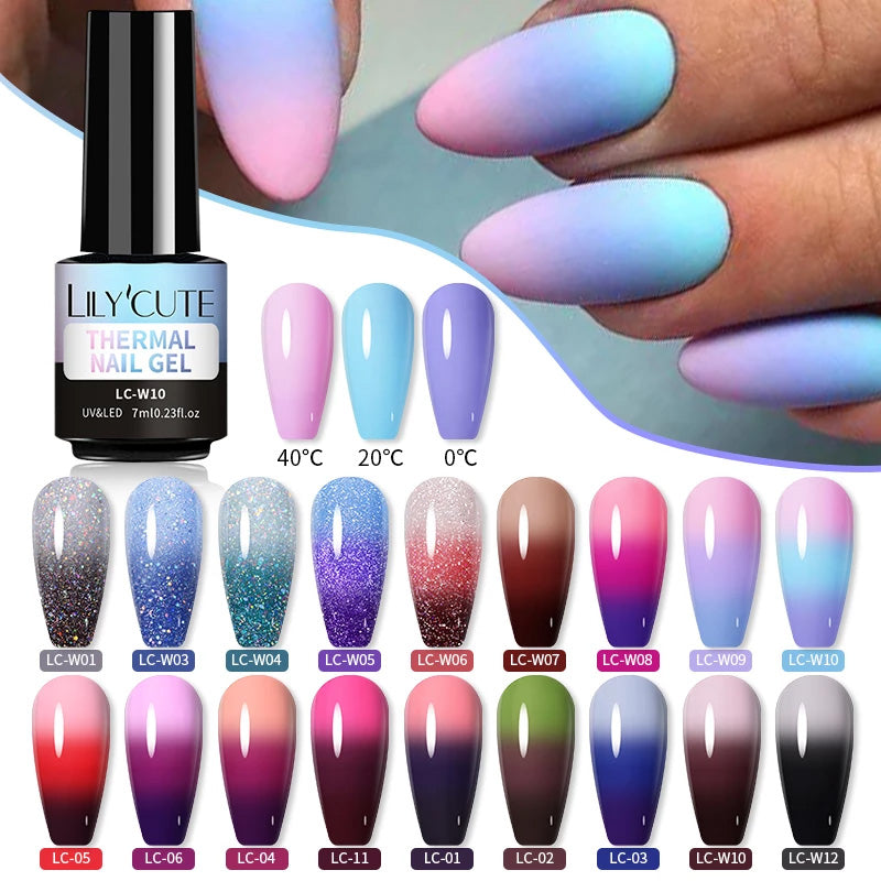 Color changing thermal gel nail polish in a 7ml bottle for UV and LED manicures