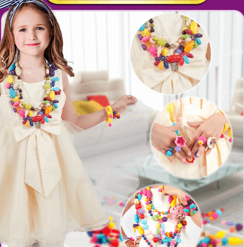 Colorful DIY bead craft kit with 600 vibrant plastic pieces in a clear storage box — view 3