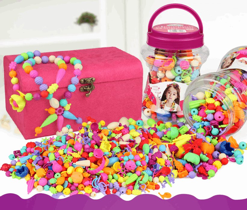 Colorful DIY bead craft kit with 600 vibrant plastic pieces in a clear storage box — view 4