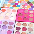 Colorful luxury vegan eyeshadow palette displaying vibrant pigmented shades for long lasting eye makeup