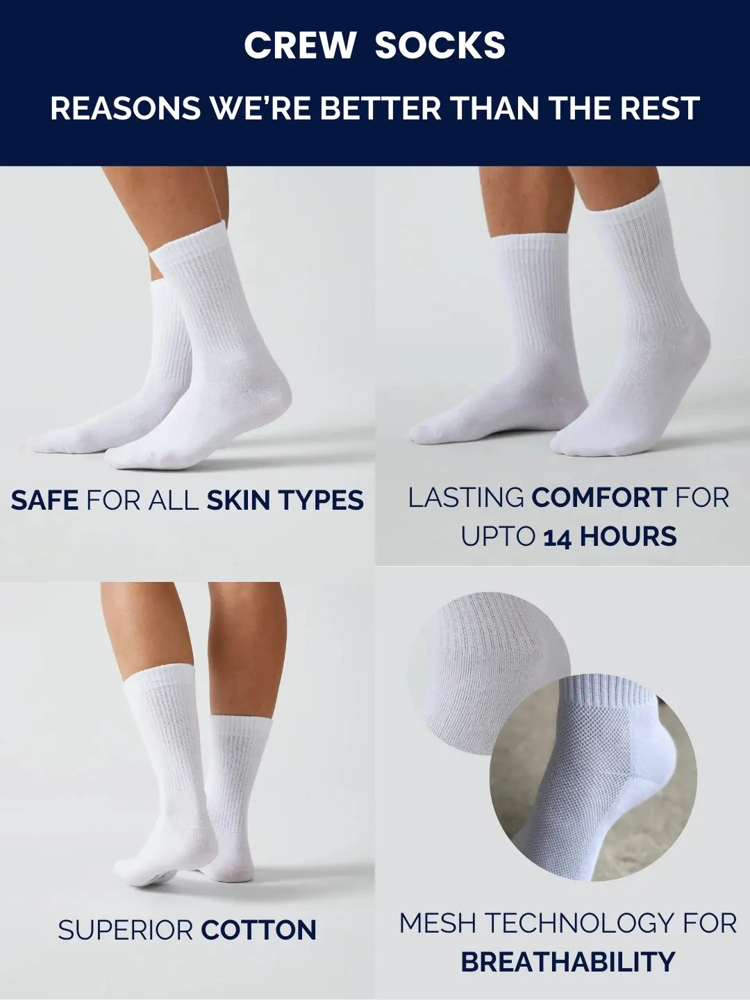 Three pairs of black premium cotton blend crew socks featuring soft cushioning and arch support. — view 2