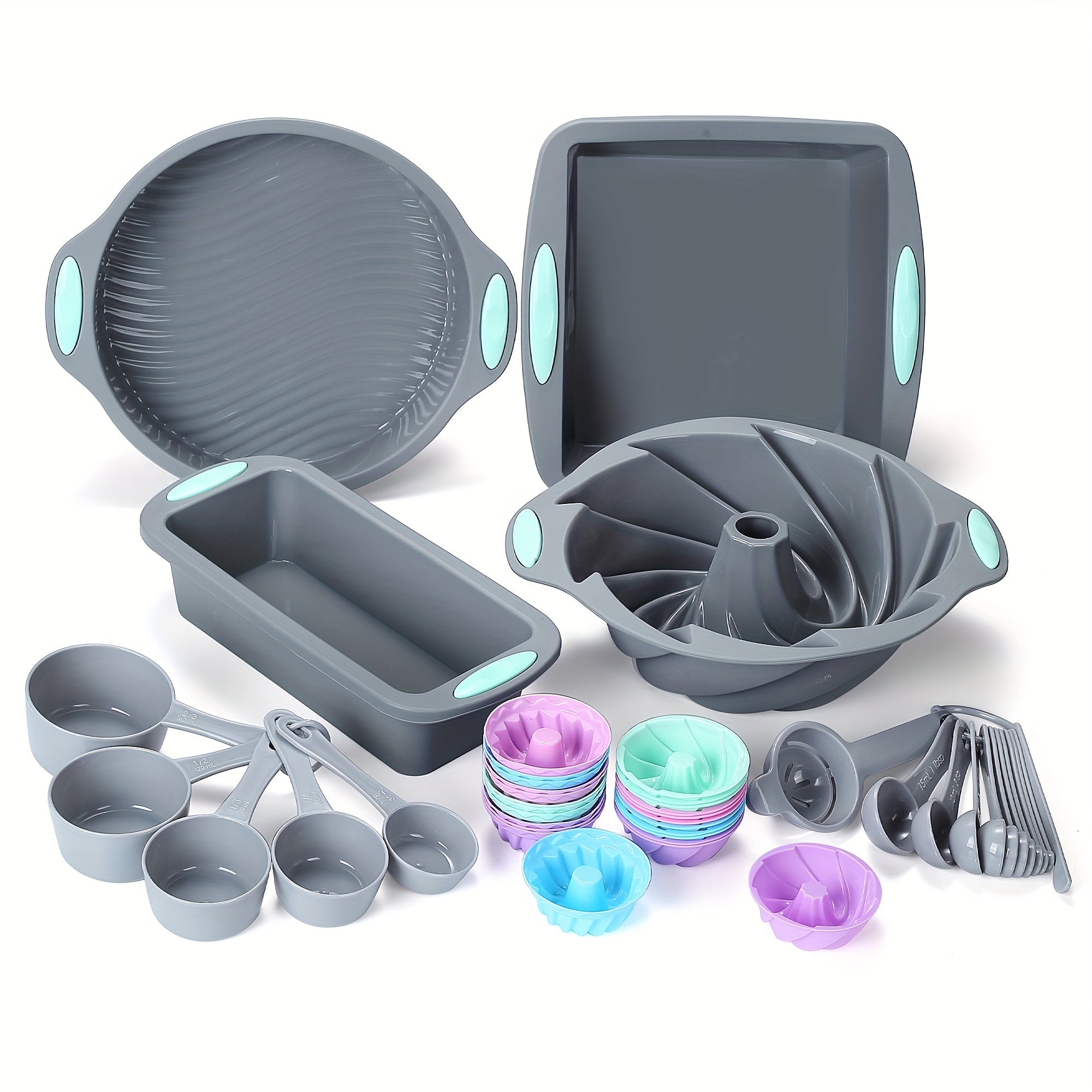 45-piece complete silicone baking set featuring non-stick pans measuring cups and kitchen utensils — view 3