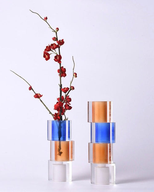 Modern crystal nugget vase with stacked geometric glass blocks in vibrant contemporary colors. — view 2