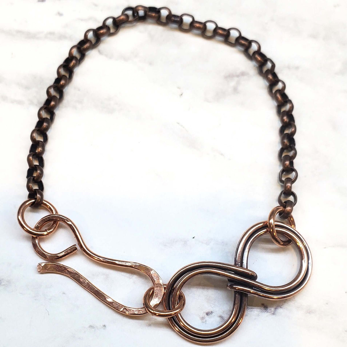 Wire Sculpted Copper Double Infinity Chain Bracelet-6