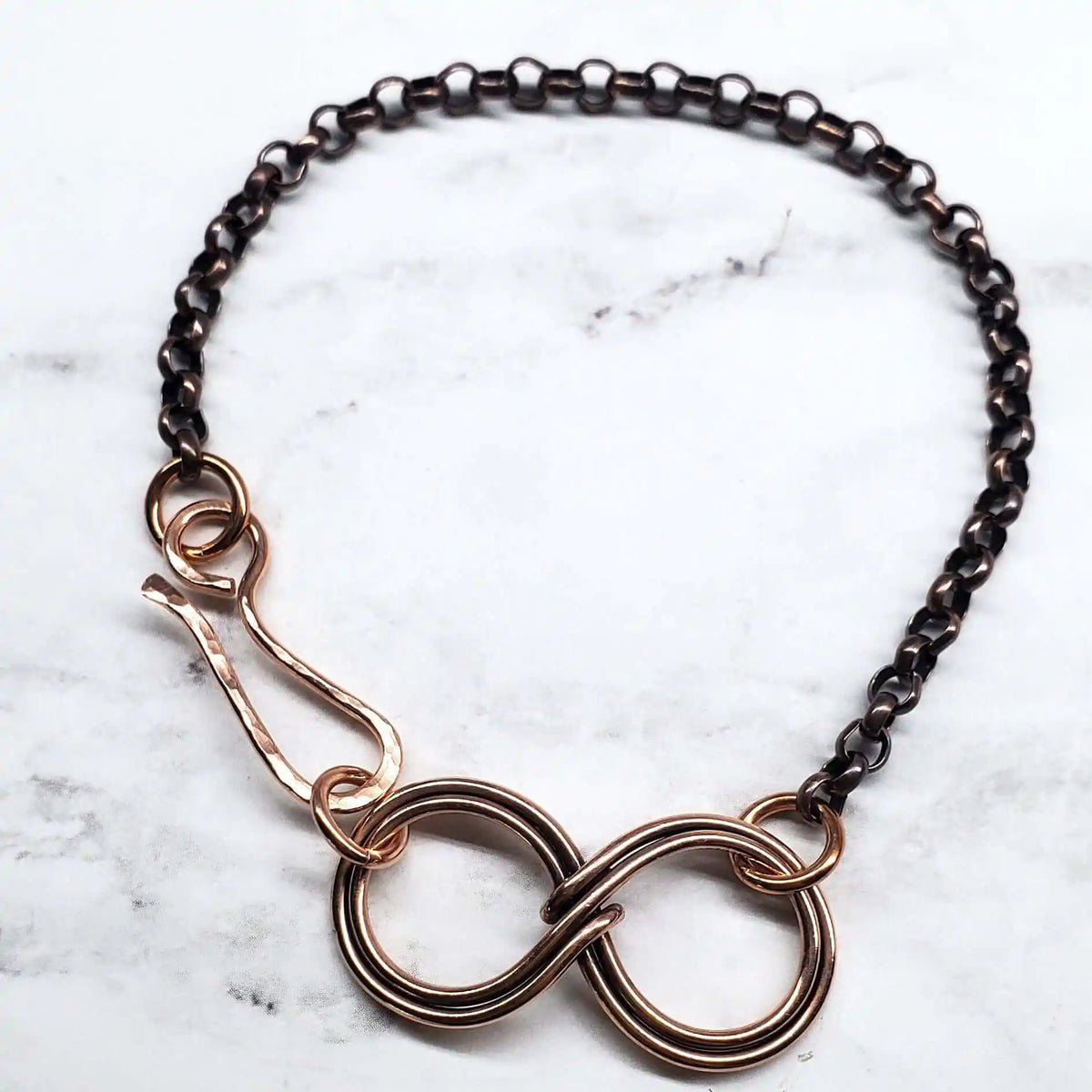Wire Sculpted Copper Double Infinity Chain Bracelet-7