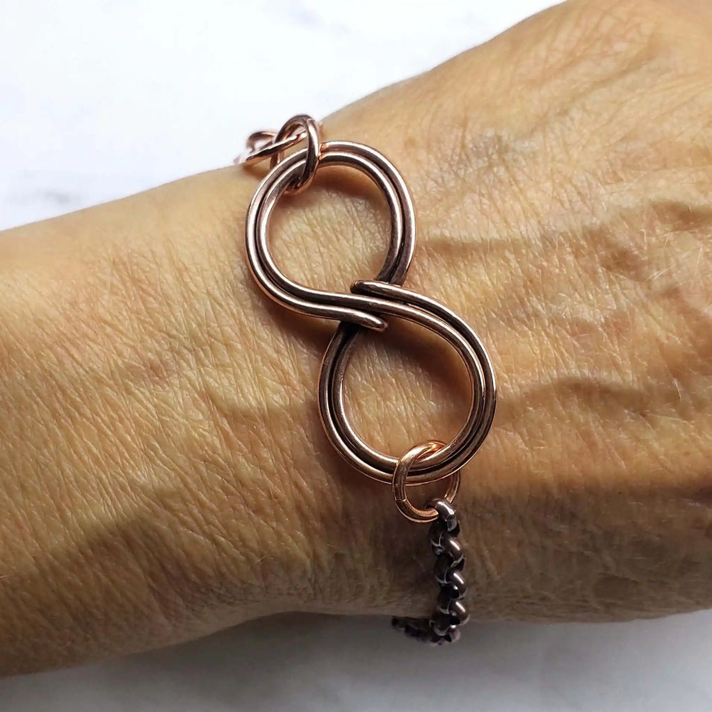 Wire Sculpted Copper Double Infinity Chain Bracelet-4