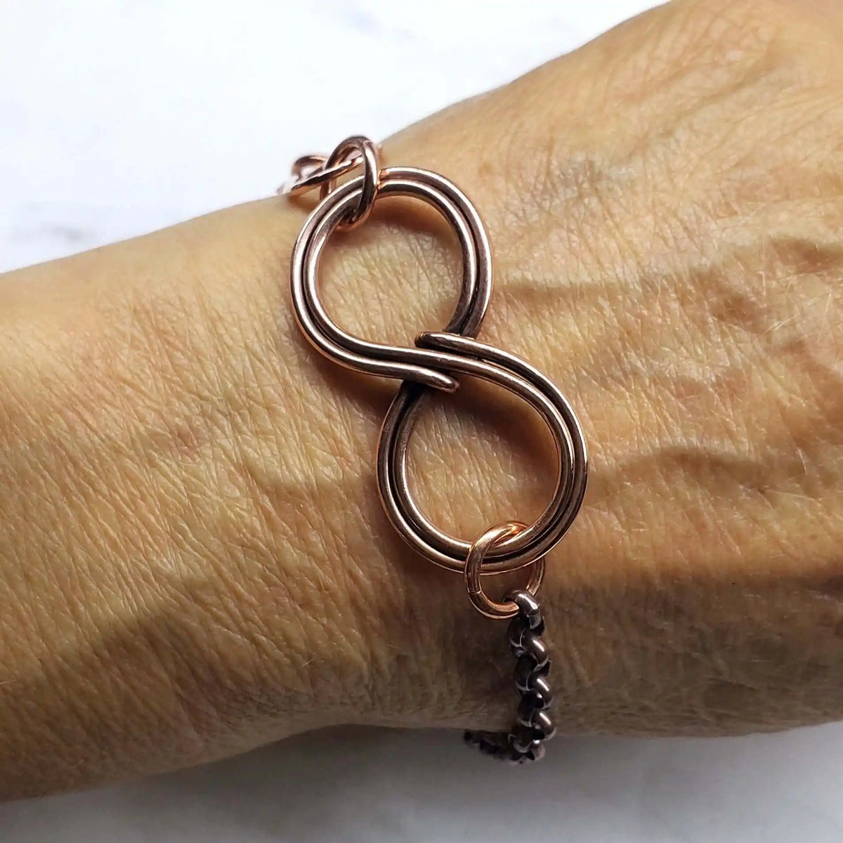 Wire Sculpted Copper Double Infinity Chain Bracelet-4