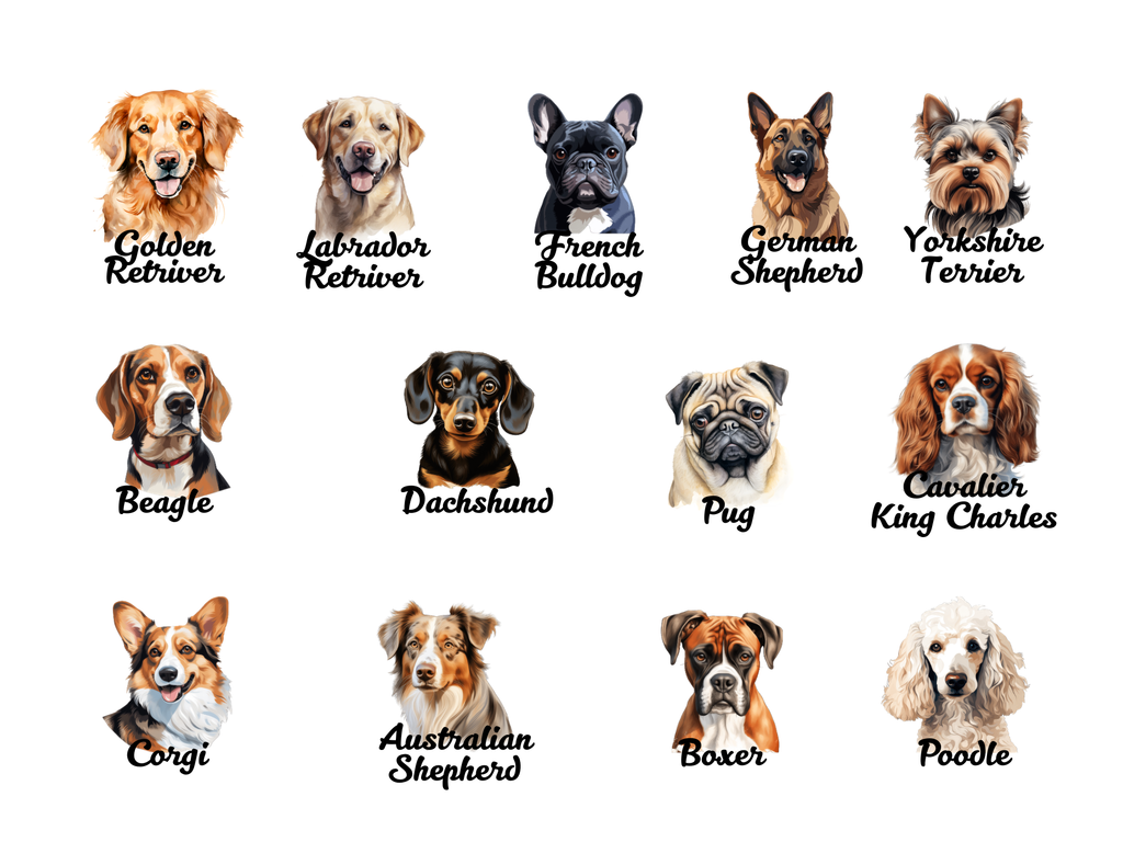 Double sided dog breed car air freshener hanging from rearview mirror in natural paper — view 2