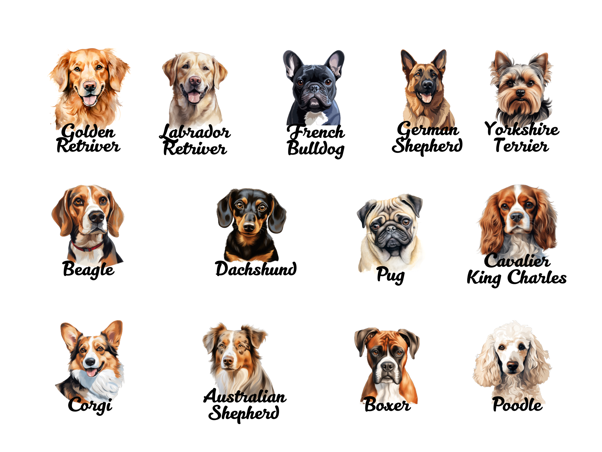 Double sided dog breed car air freshener hanging from rearview mirror in natural paper — view 2