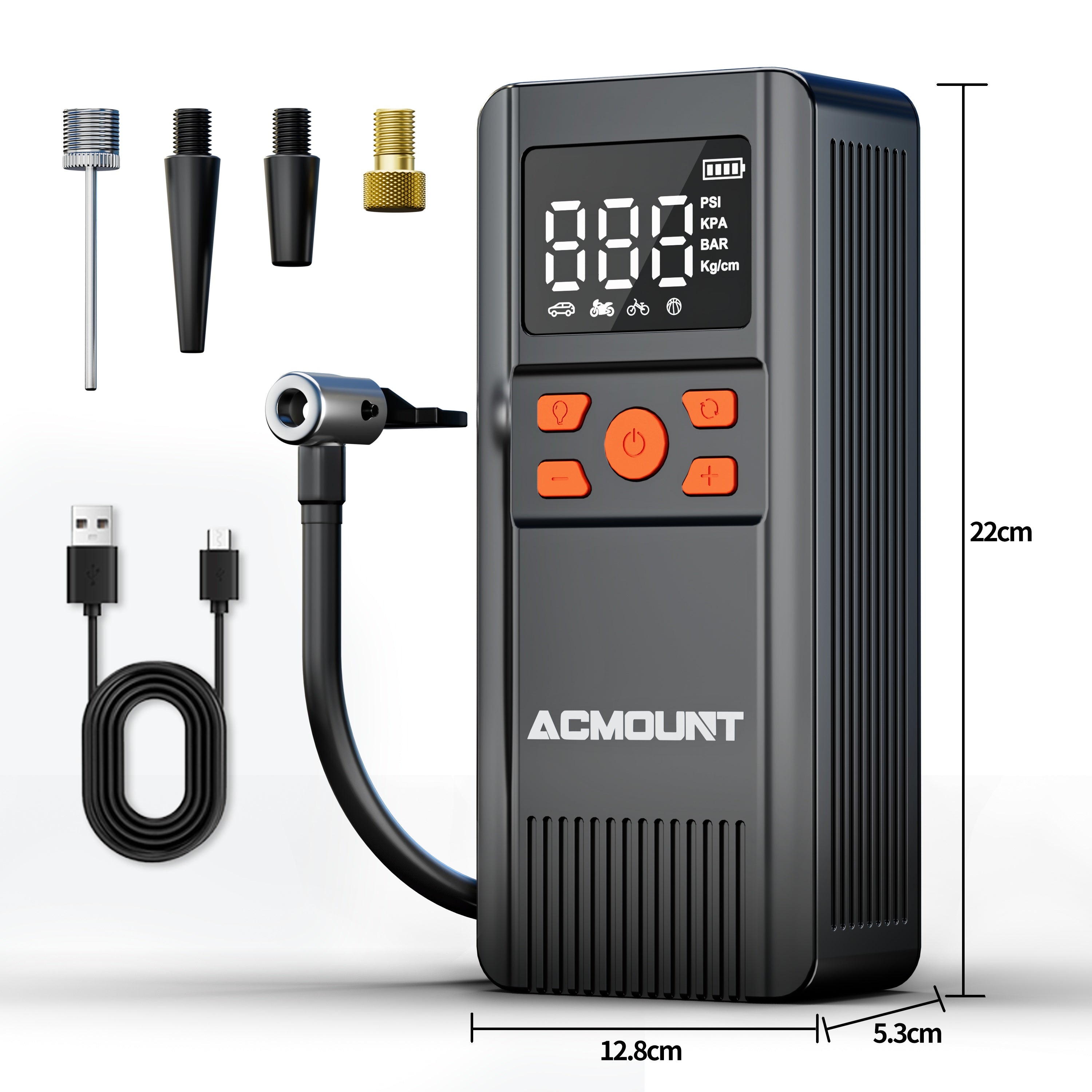 Cordless tire inflator and portable 150PSI air compressor with digital display gauge and LED light — view 3