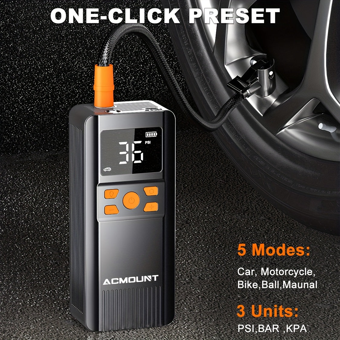 Cordless tire inflator and portable 150PSI air compressor with digital display gauge and LED light — view 4