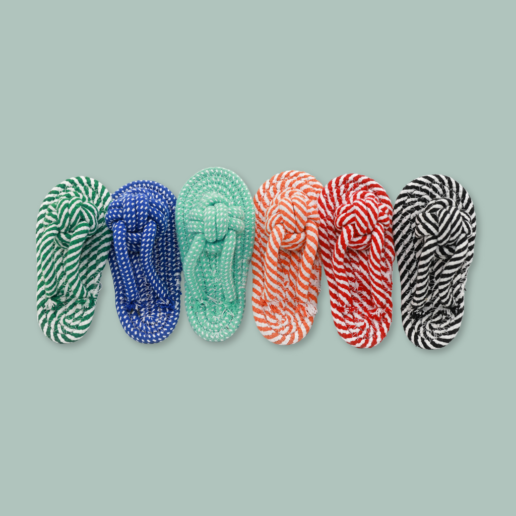 Slipper rope dog toy crafted from woven cotton in vibrant colors for interactive pet playtime — view 2