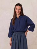 Cotton Crop Blouse-Navy-0