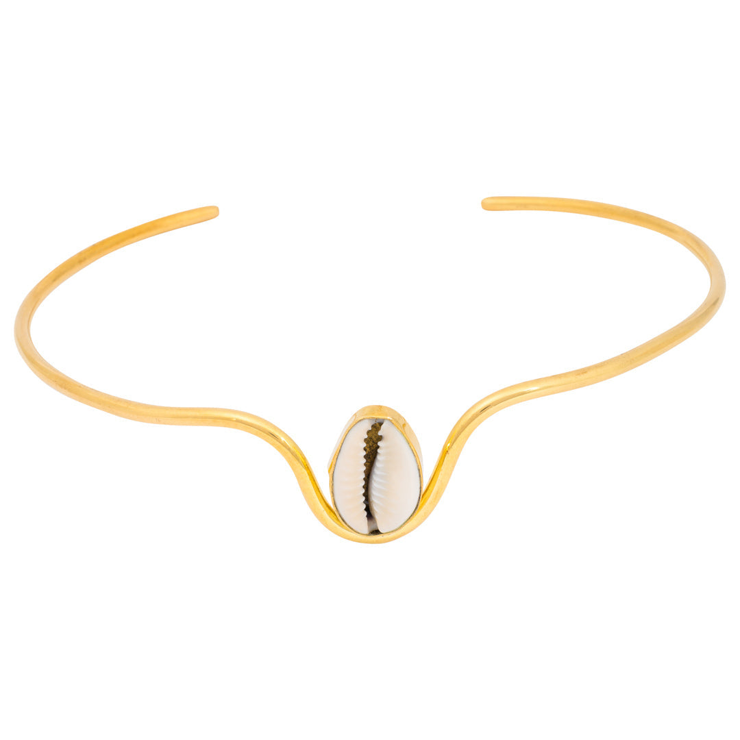 Cowrie Shell Recycled Brass Adjustable Choker-1