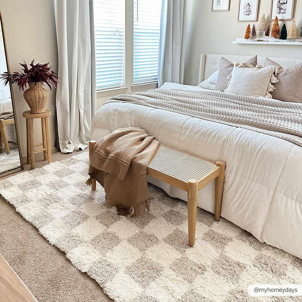 Atira light brown checkered area rug featuring a thick plush polypropylene pile and contemporary design — view 4