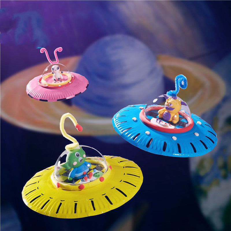 Kids art and craft kit featuring colorful paper plates and alien craft materials for creative play — view 3