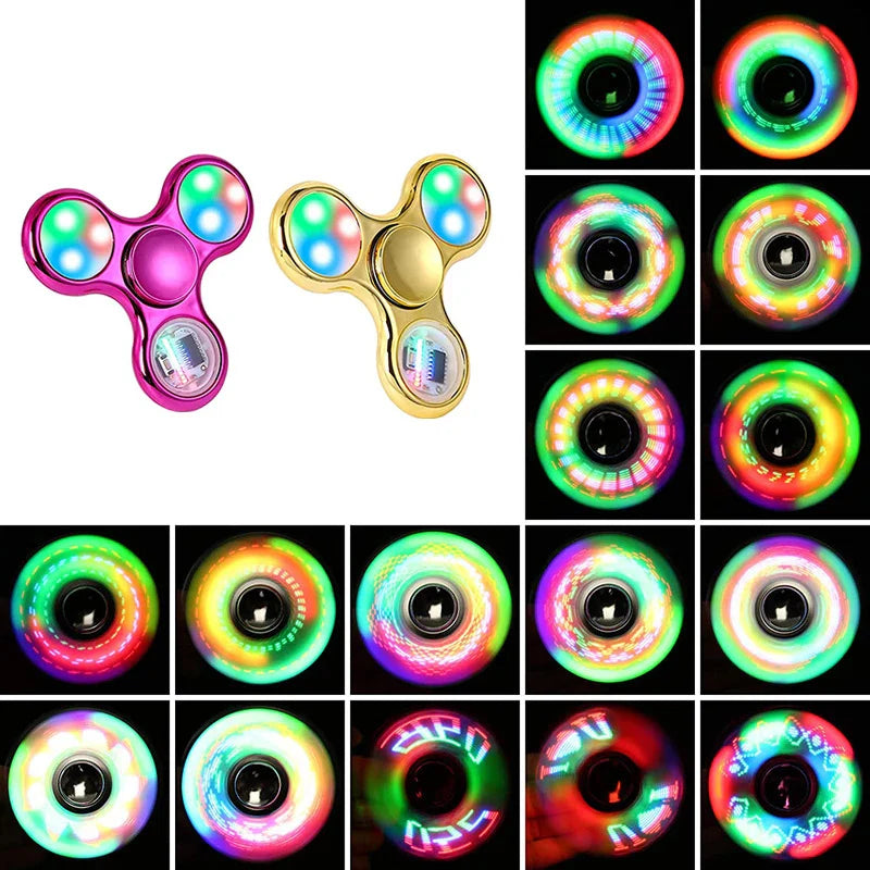 Luminous LED fidget spinner glowing in the dark crafted from lightweight ABS for stress relief