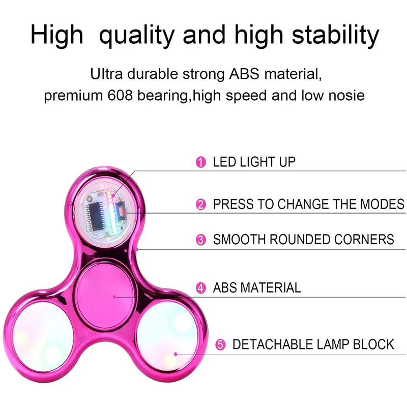 Luminous LED fidget spinner glowing in the dark crafted from lightweight ABS for stress relief — view 5