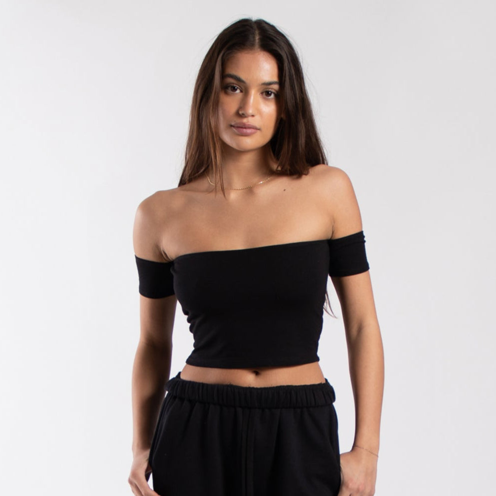 0891 - Women's Off Shoulder Cropped Tee-0