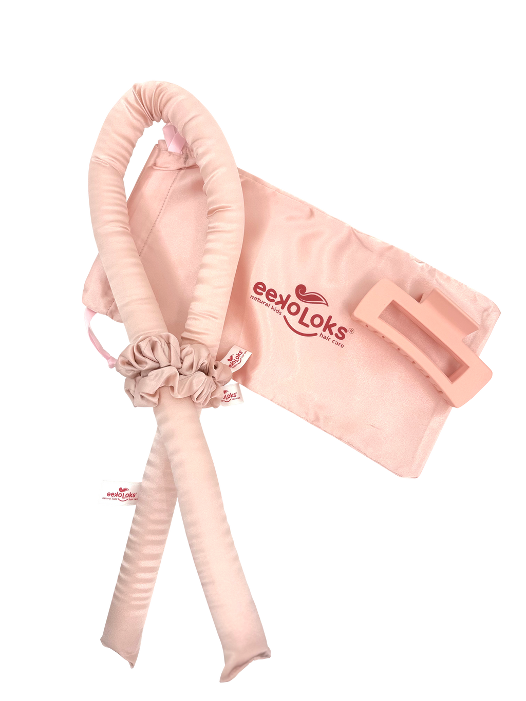 Kids pure silk heatless hair curler set with two scrunchies, claw clip, and storage bag — view 4