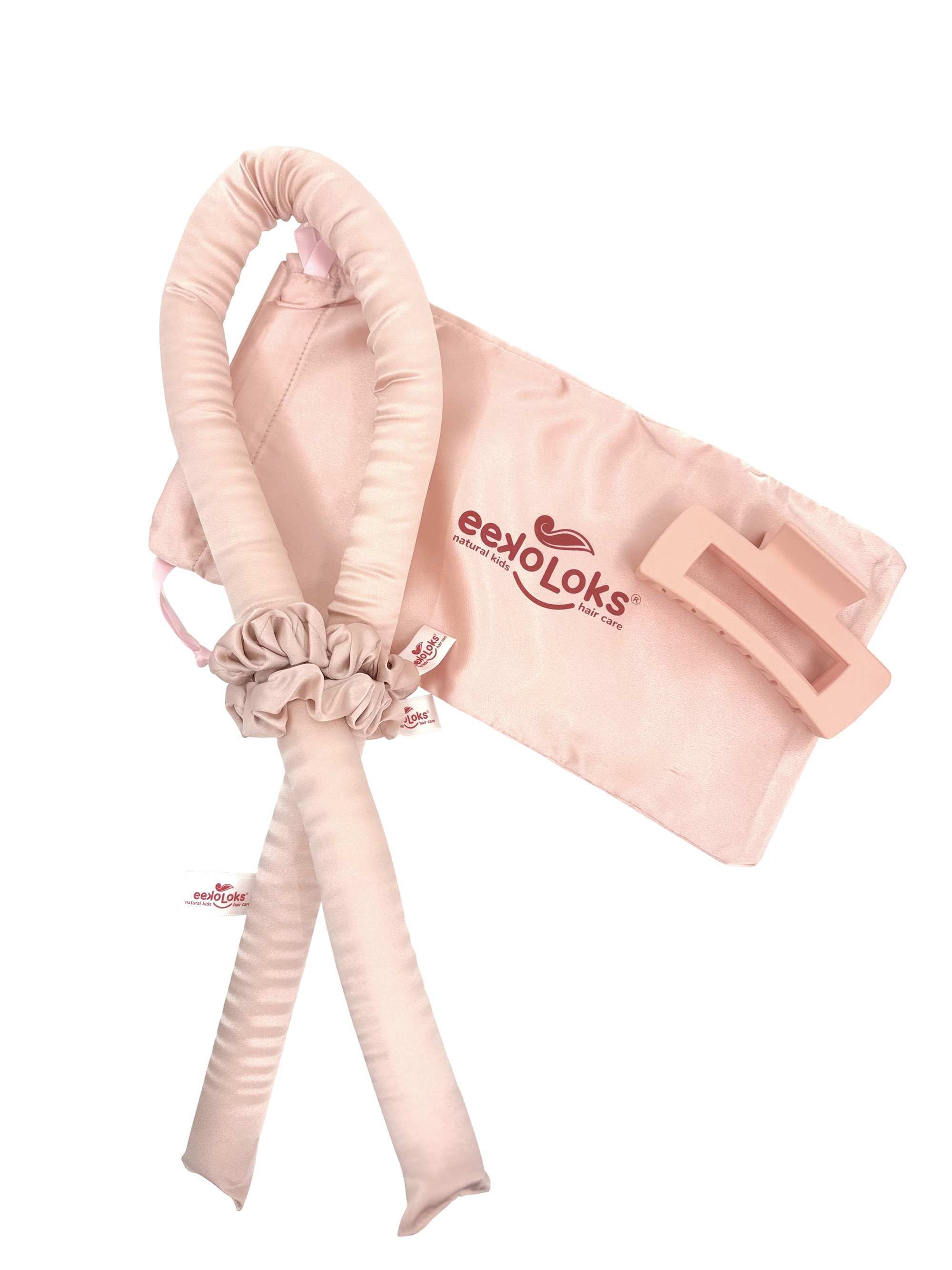 Kids pure silk heatless hair curler set with two scrunchies, claw clip, and storage bag — view 4