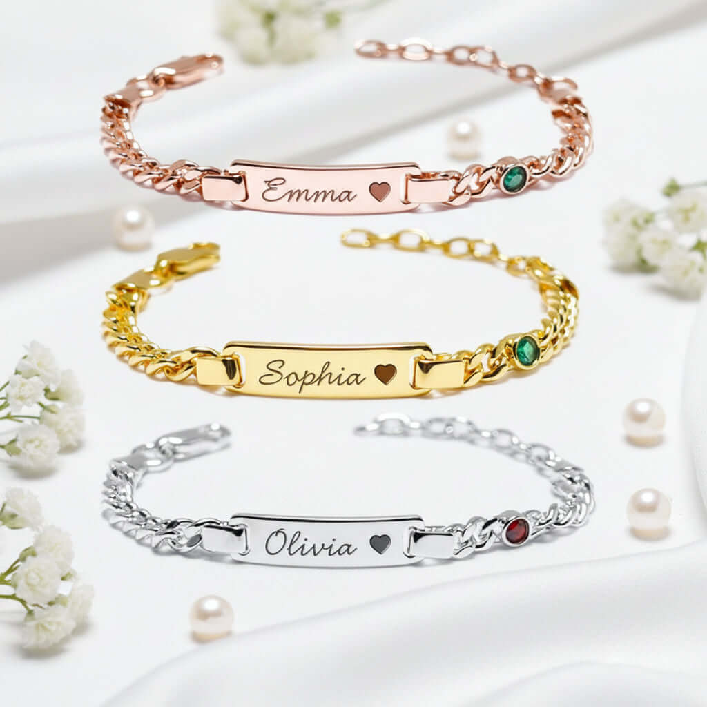 Custom engraved stainless steel 12th birthday bracelet for kids with a sleek minimalist polished design — view 4