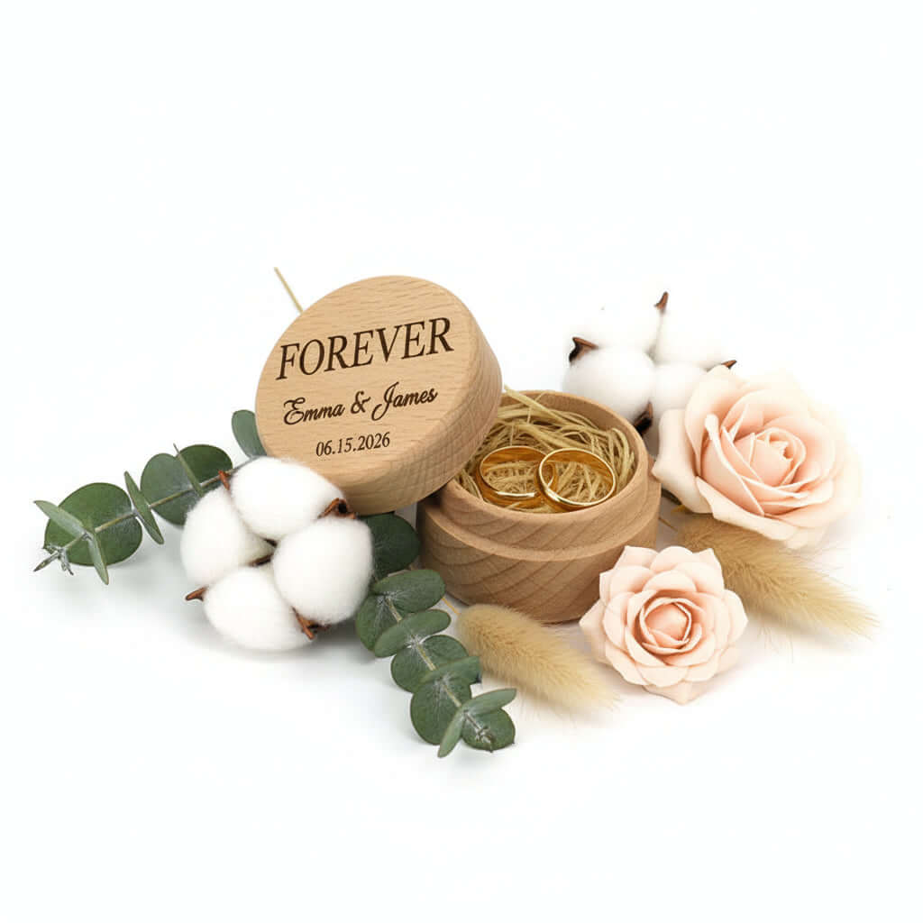 Custom engraved natural beech wood earring box for personalized wedding jewelry and elegant presentation — view 2