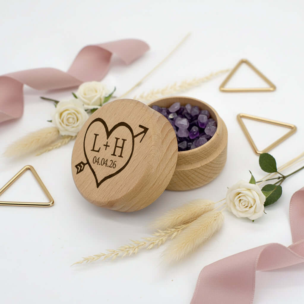 Custom engraved natural beech wood earring box for personalized wedding jewelry and elegant presentation — view 5