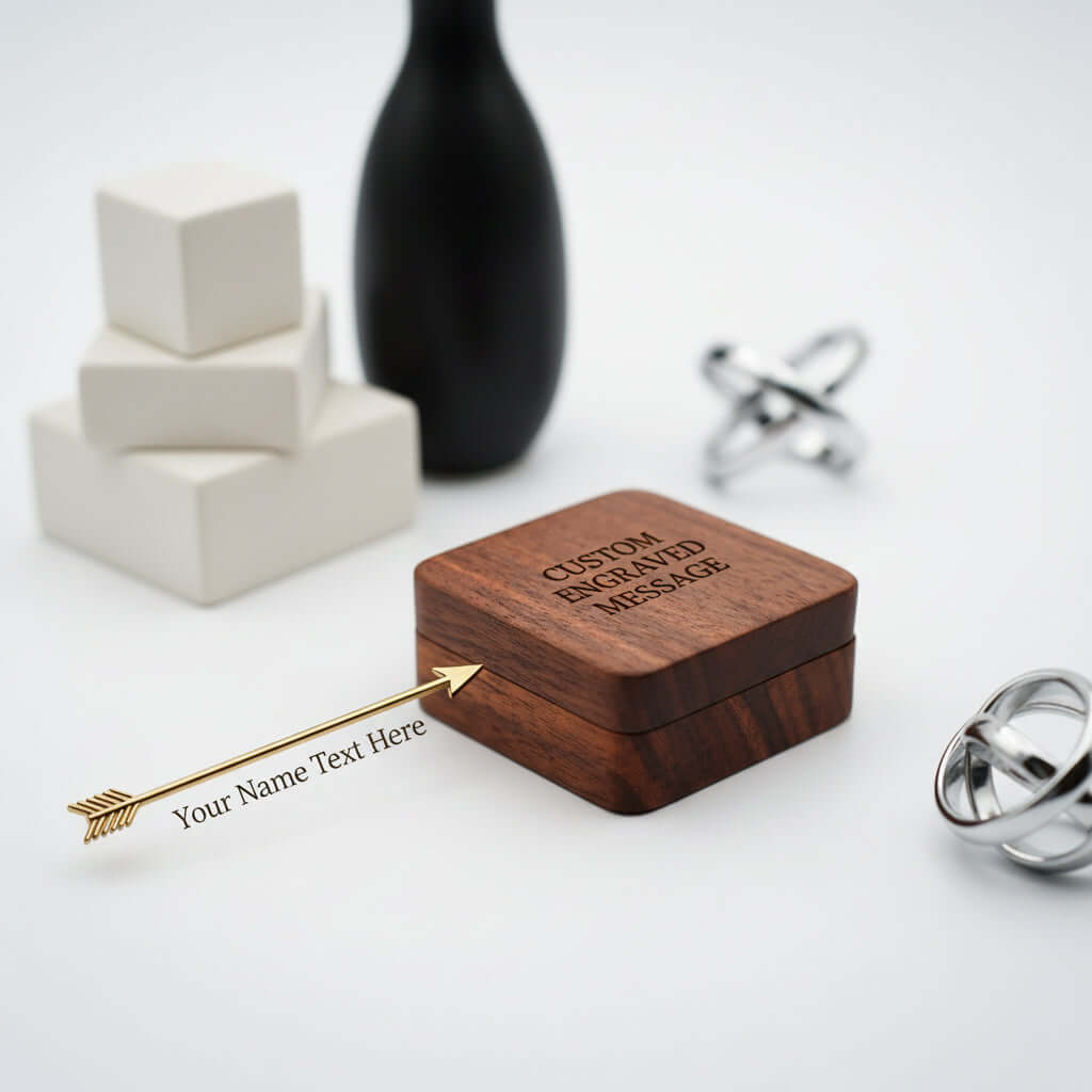 Custom engraved wooden jewelry box with natural finish and soft linen interior for earrings