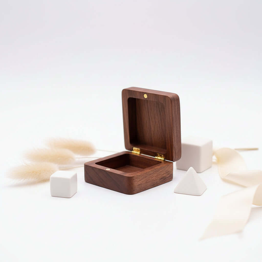 Custom engraved wooden jewelry box with natural finish and soft linen interior for earrings — view 4