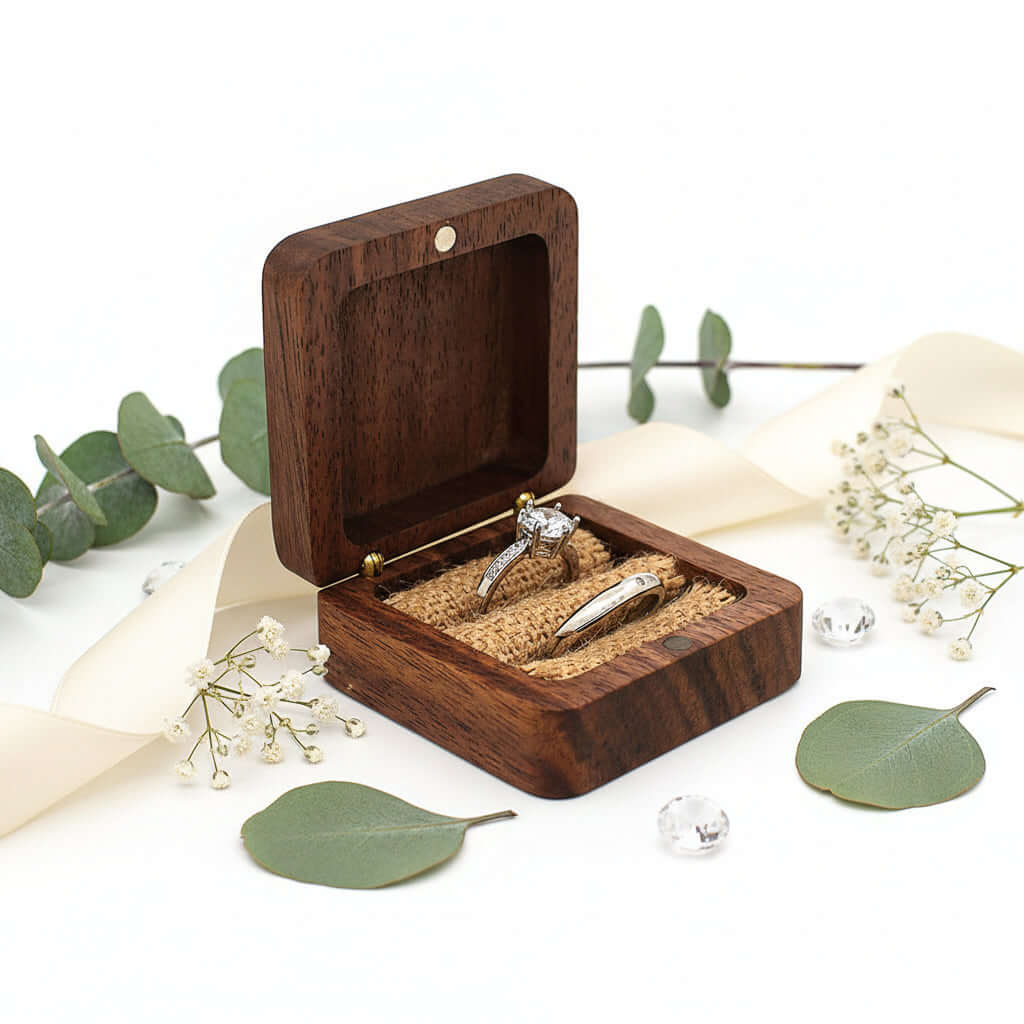 Custom engraved wooden jewelry box with natural finish and soft linen interior for earrings — view 5