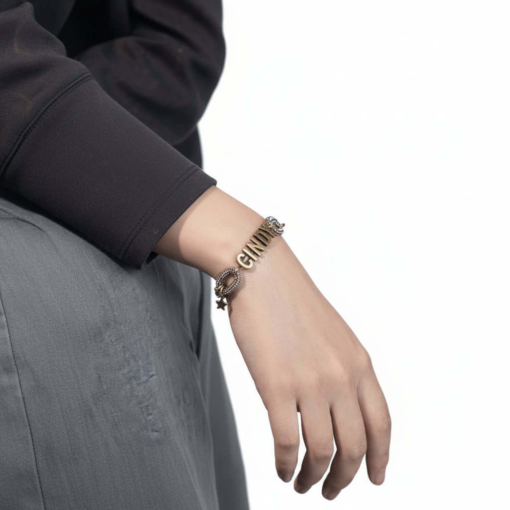 Custom engraved stainless steel and premium leather unisex bracelet with personalized square name plate — view 4