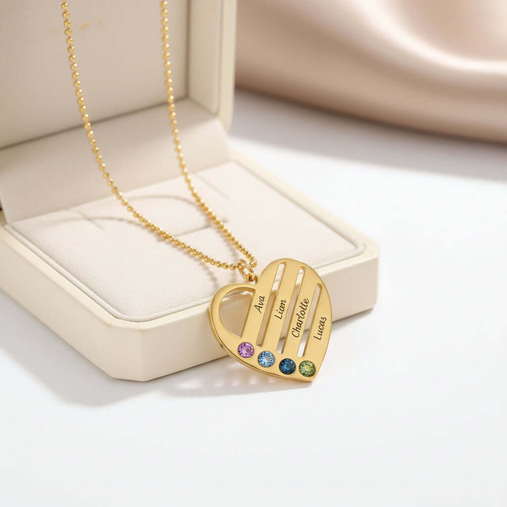 Custom engraved S925 sterling silver heart name necklace with sparkling diamond-style stones and box chain. — view 2