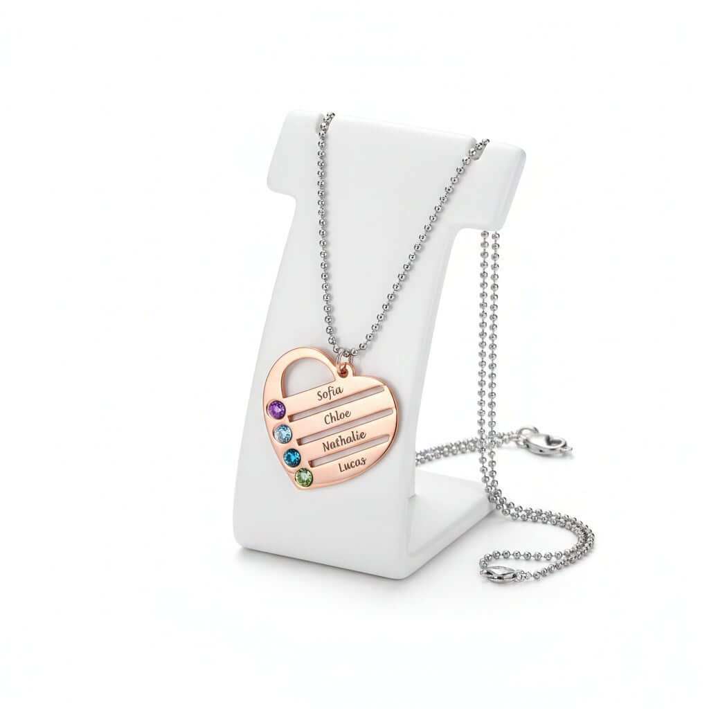Custom engraved S925 sterling silver heart name necklace with sparkling diamond-style stones and box chain. — view 4