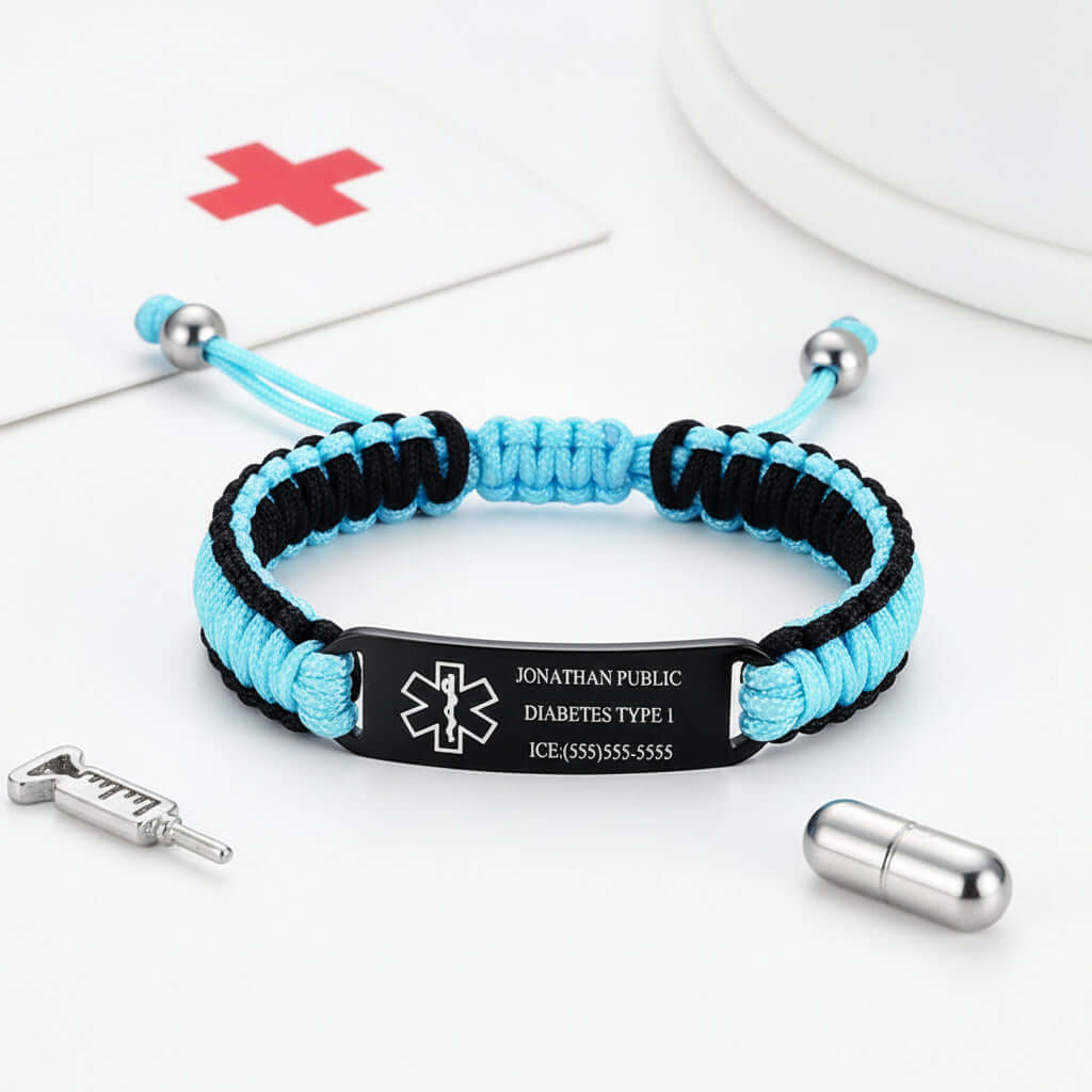 Custom engraved braided bracelet with black stainless steel curved plate and woven rope band — view 3