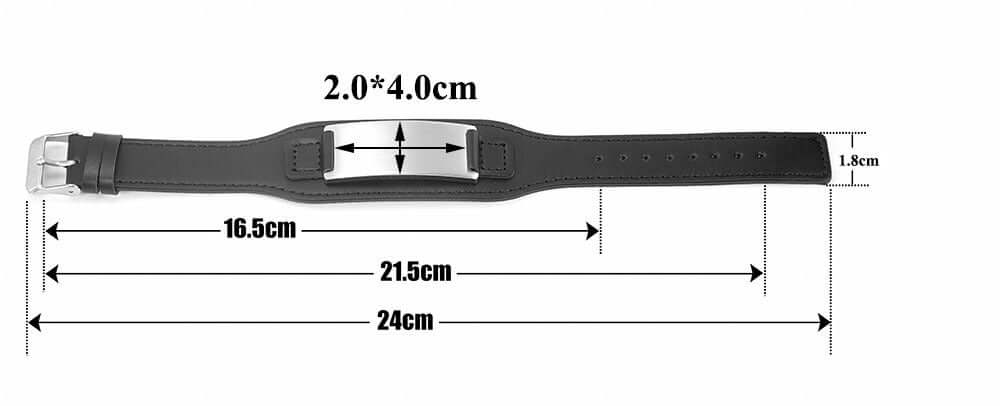 Custom engraved leather and stainless steel bracelet with square metal plate, adjustable band design — view 4