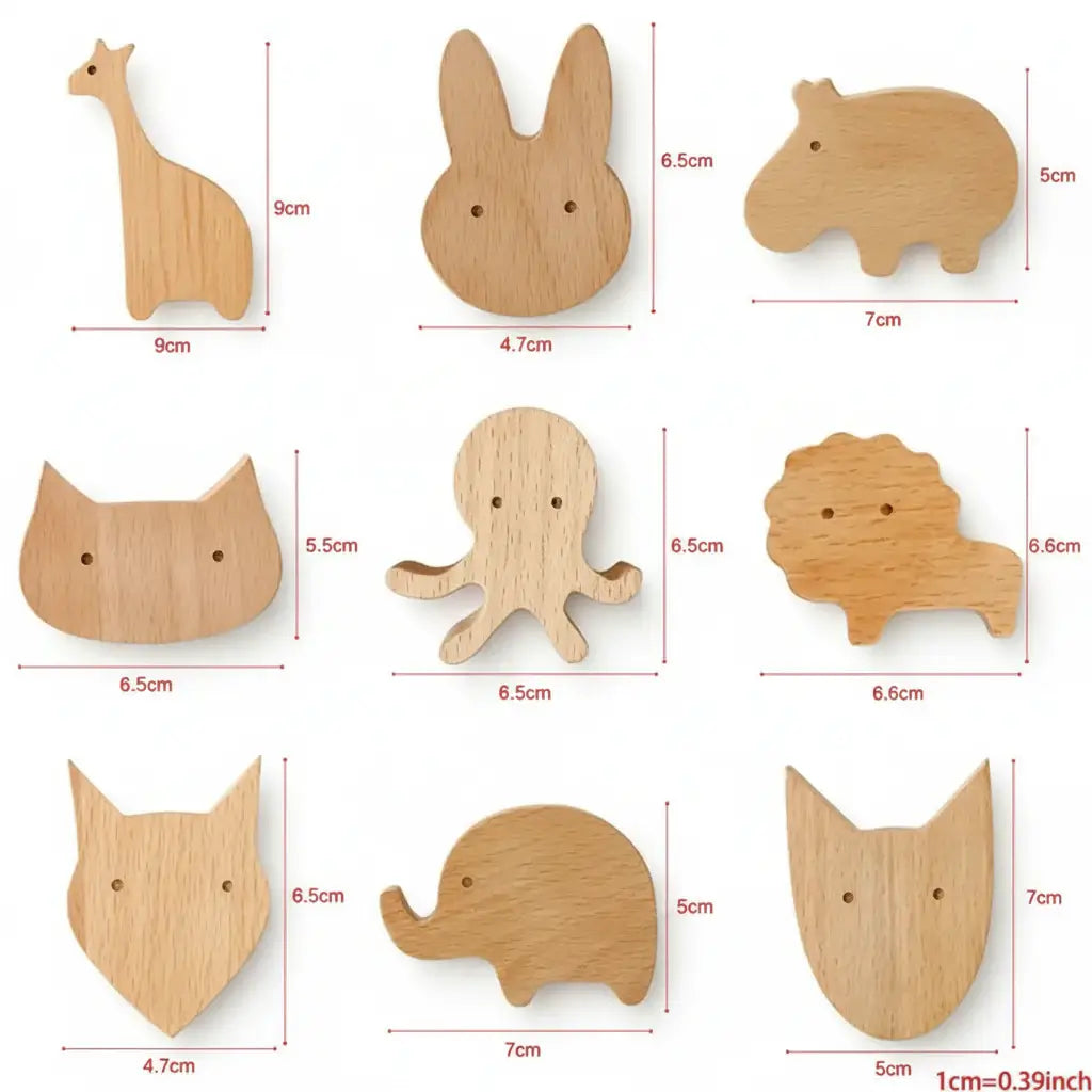 Cute animal wooden wall hook crafted from light beech wood for kids room coat storage — view 4