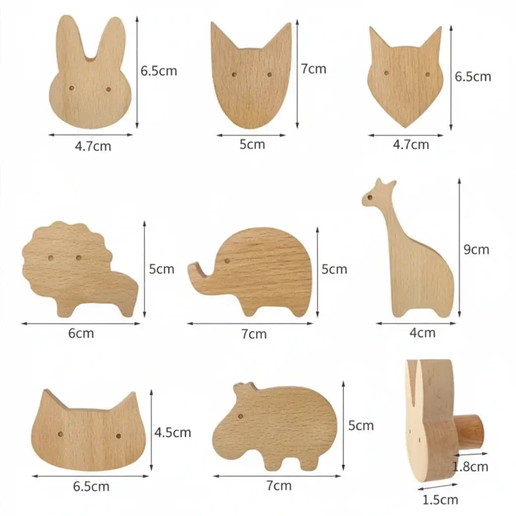 Cute animal wooden wall hook crafted from light beech wood for kids room coat storage — view 5