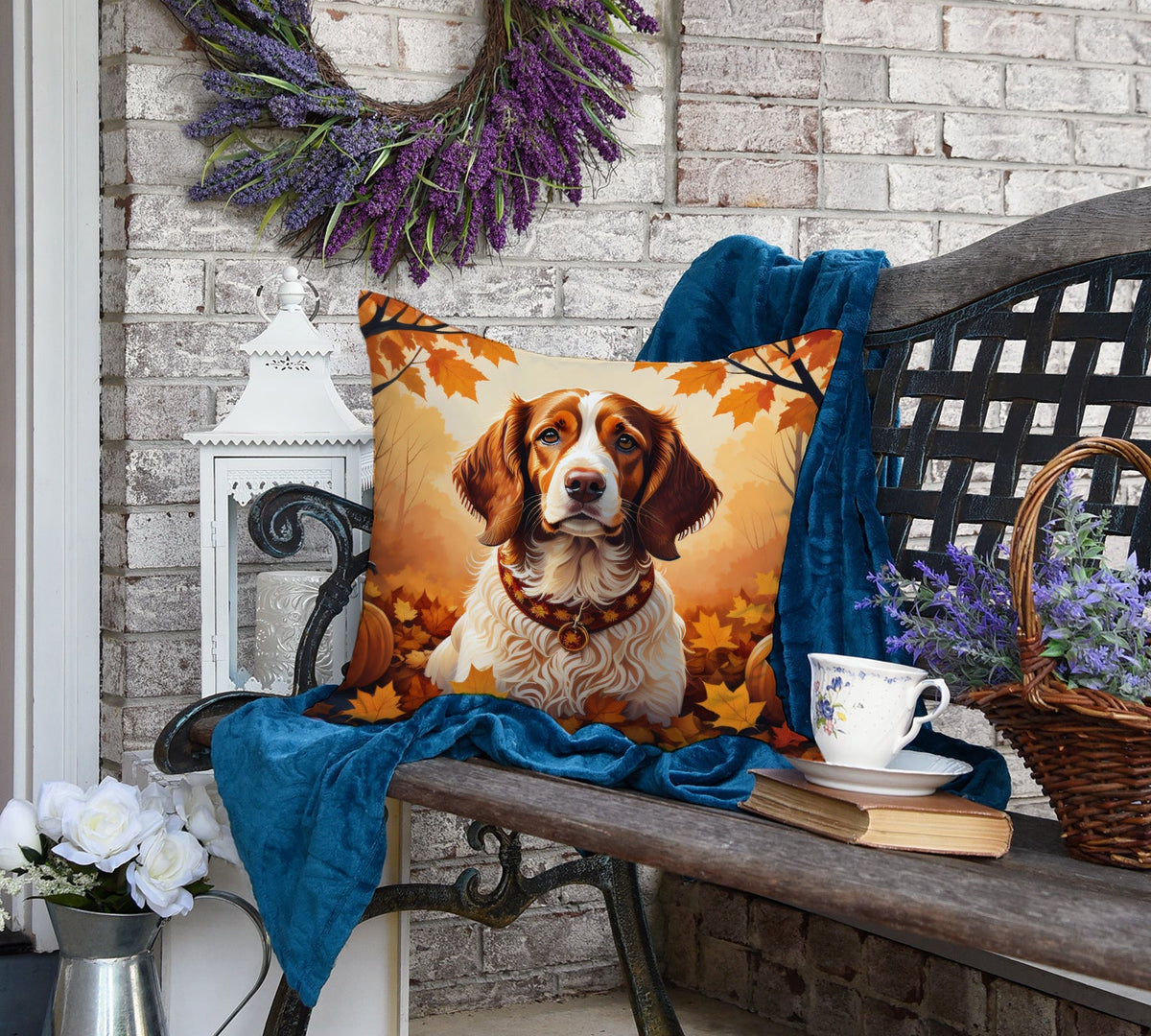 Brittany Spaniel Fall Throw Pillow-1