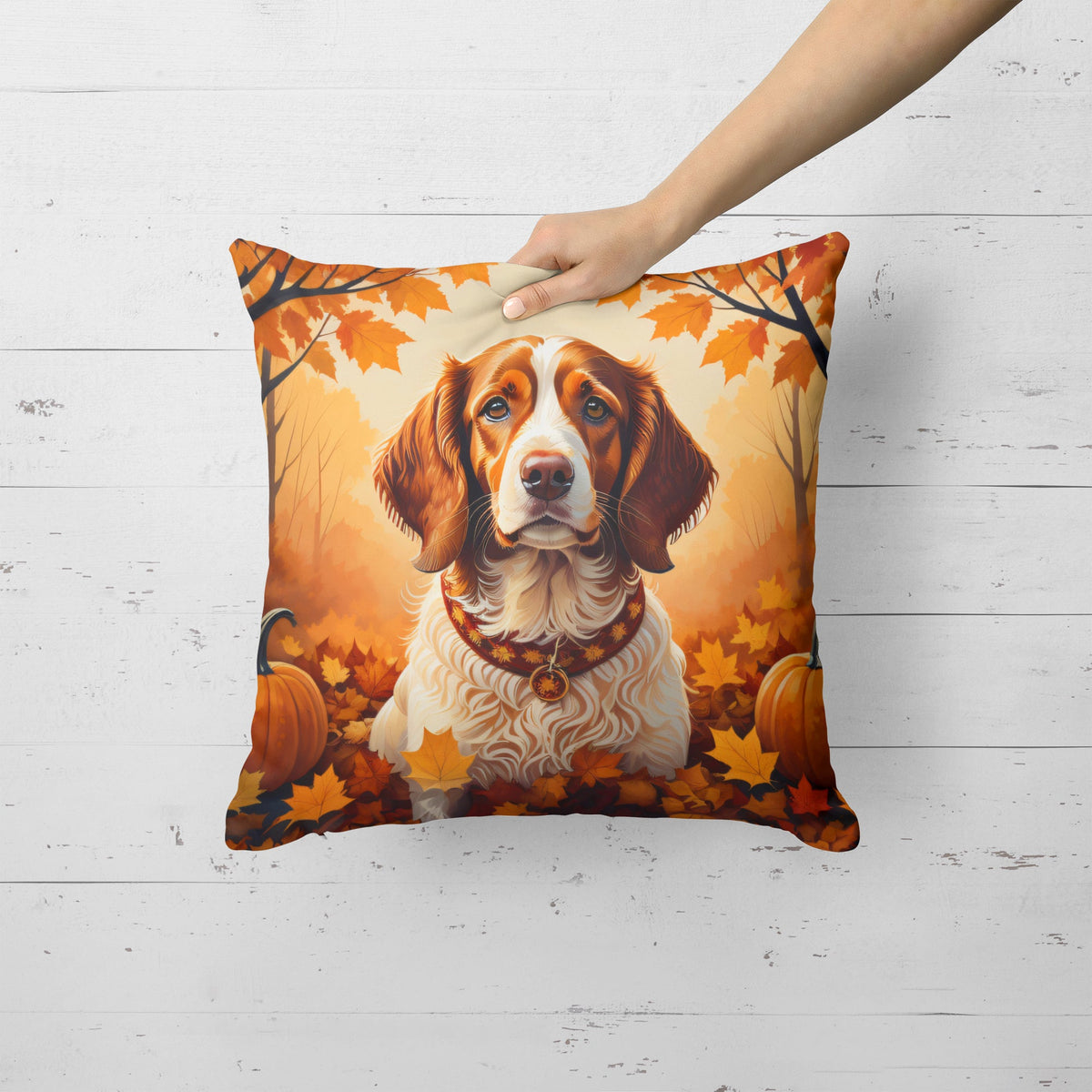 Brittany Spaniel Fall Throw Pillow-3