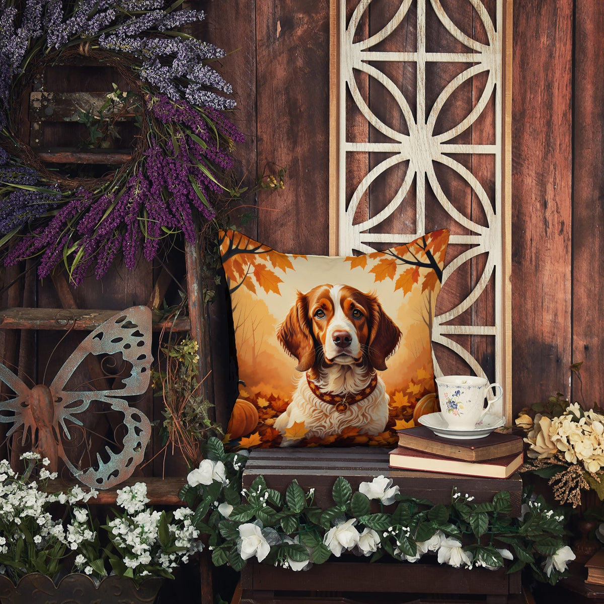 Brittany Spaniel Fall Throw Pillow-4