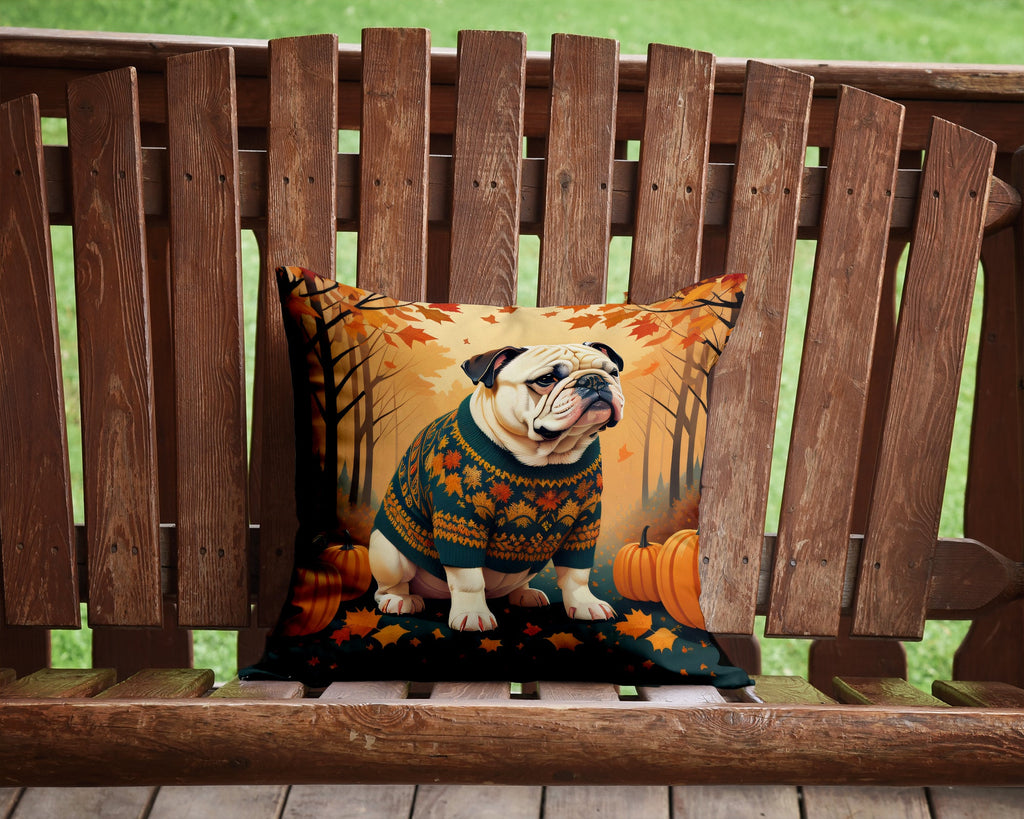 White English Bulldog Fall Throw Pillow-1